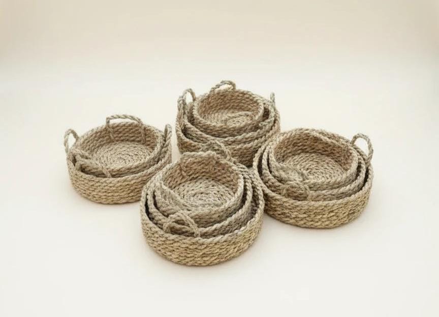 ست 3 سایزی سبد نان حصیری مدل دسته دار