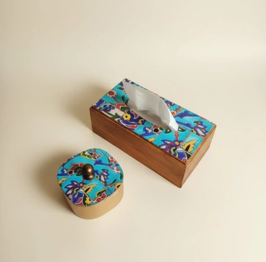 ست شکلات خوری و جعبه دستمال مدل لاجورد