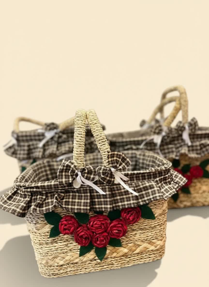 ست 4 سایزی سبدهای پیک نیک  مدل گل رز